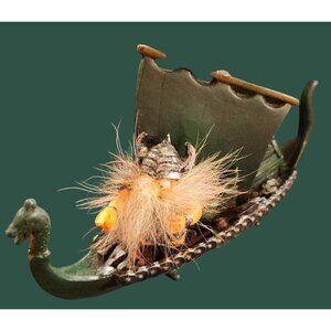 Viking-Themed Collectible Figurine With Dragon Longboat & Furry Viking Warrior
